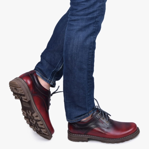 BUTY MĘSKIE TRAPERY SKÓRZANE CZERWONE KABIR KAMPOL 32/KC