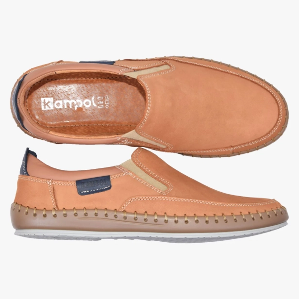 Buty męskie wsuwane skórzane beżowe Kampol 51_23 (3).webp