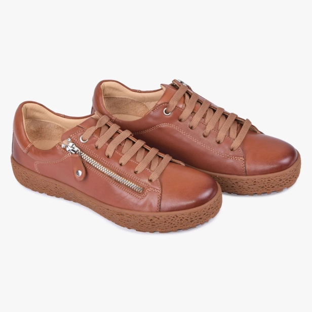BUTY DAMSKIE SKÓRZANE Z SUWAKIEM BRĄZOWE KAMPOL 010_TAN (6).webp