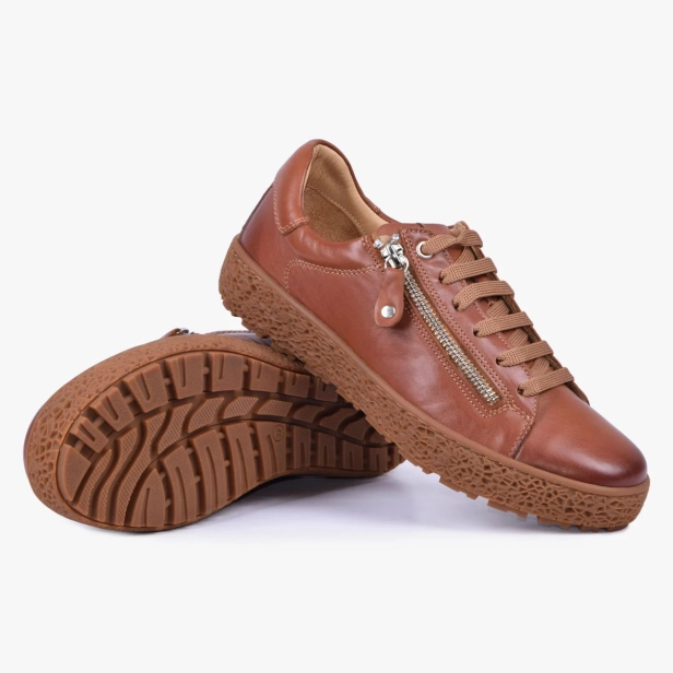 BUTY DAMSKIE SKÓRZANE Z SUWAKIEM BRĄZOWE KAMPOL 010_TAN (8).webp