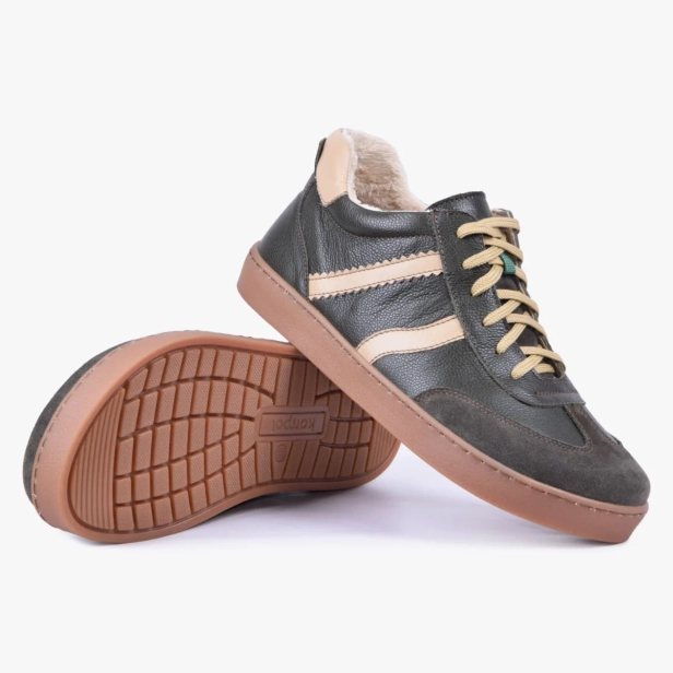 Buty zimowe barefoot damskie skórzane ocieplane zielone Kampol 600_OL (1).webp