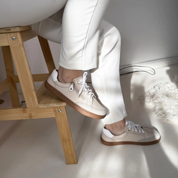 Buty damskie barefoot skórzane z suwakiem beżowe Kampol 505_BEZ.webp