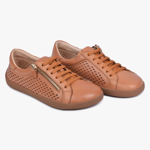 BUTY DAMSKIE SKÓRZANE POWYCINANE NA LATO BRĄZOWE KAMPOL 051 (1).webp