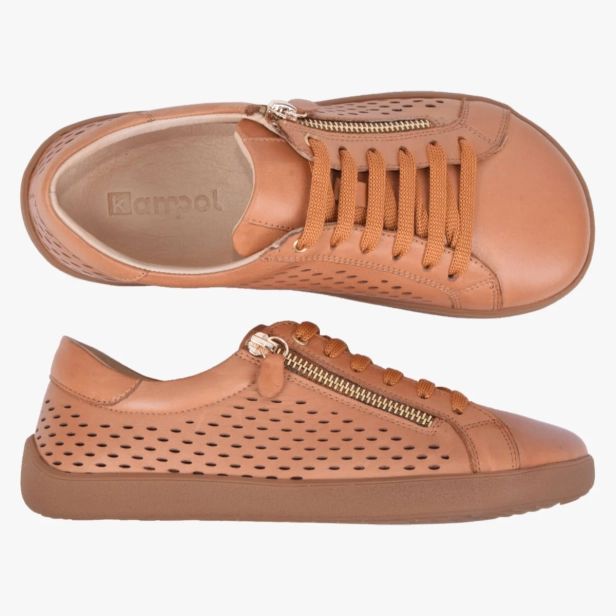 BUTY DAMSKIE SKÓRZANE POWYCINANE NA LATO BRĄZOWE KAMPOL 051 (6).webp