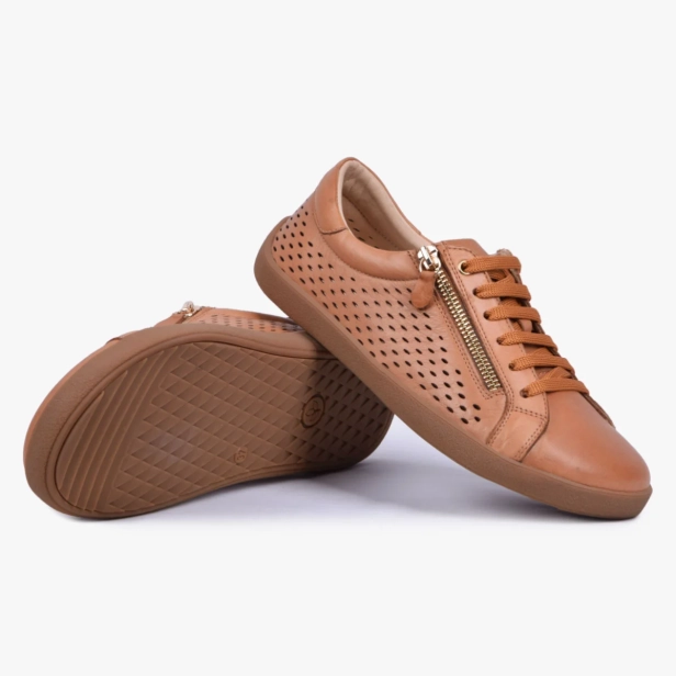 BUTY DAMSKIE SKÓRZANE POWYCINANE NA LATO BRĄZOWE KAMPOL 051 (7).webp