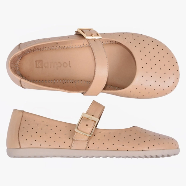 BALERINKI BAREFOOT DAMSKIE SKÓRZANE SZEROKIE BEŻOWE KAMPOL 504 (1).webp