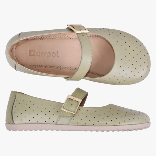 BAREFOOT BALERINY DAMSKIE SKÓRZANE SZEROKIE PISTACJOWE KAMPOL 504 (1).webp