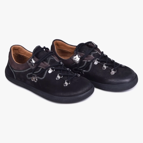 Buty barefoot trekkingowe skórzane czarne z brązem Kampol 114 (4).webp