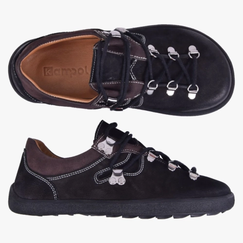 Buty barefoot trekkingowe skórzane czarne z brązem Kampol 114 (6).webp