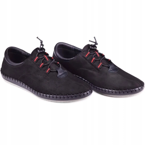 Buty na lato męskie czarne skórzane wsuwane Kampol 337_61 (1).webp