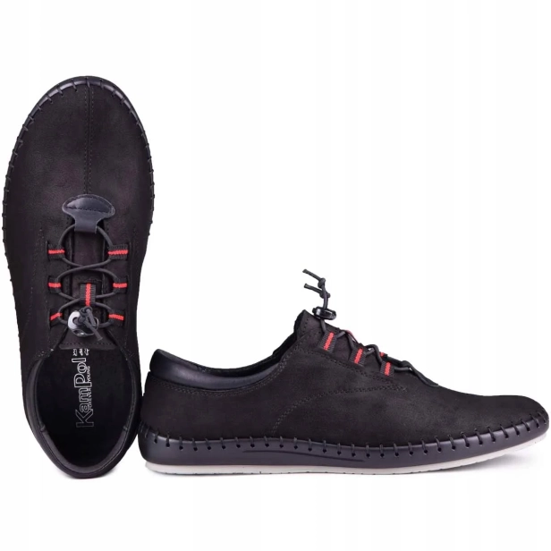 Buty na lato męskie czarne skórzane wsuwane Kampol 337_61 (3).webp