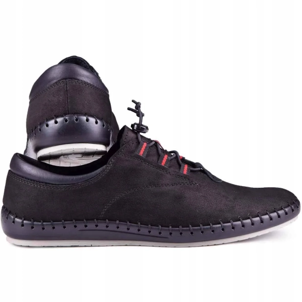 Buty na lato męskie czarne skórzane wsuwane Kampol 337_61 (4).webp