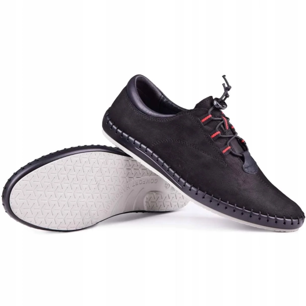 Buty na lato męskie czarne skórzane wsuwane Kampol 337_61 (5).webp