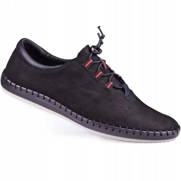 Buty na lato męskie czarne skórzane wsuwane Kampol 337_61 (6).webp