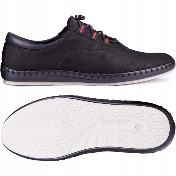 Buty na lato męskie czarne skórzane wsuwane Kampol 337_61 (7).webp