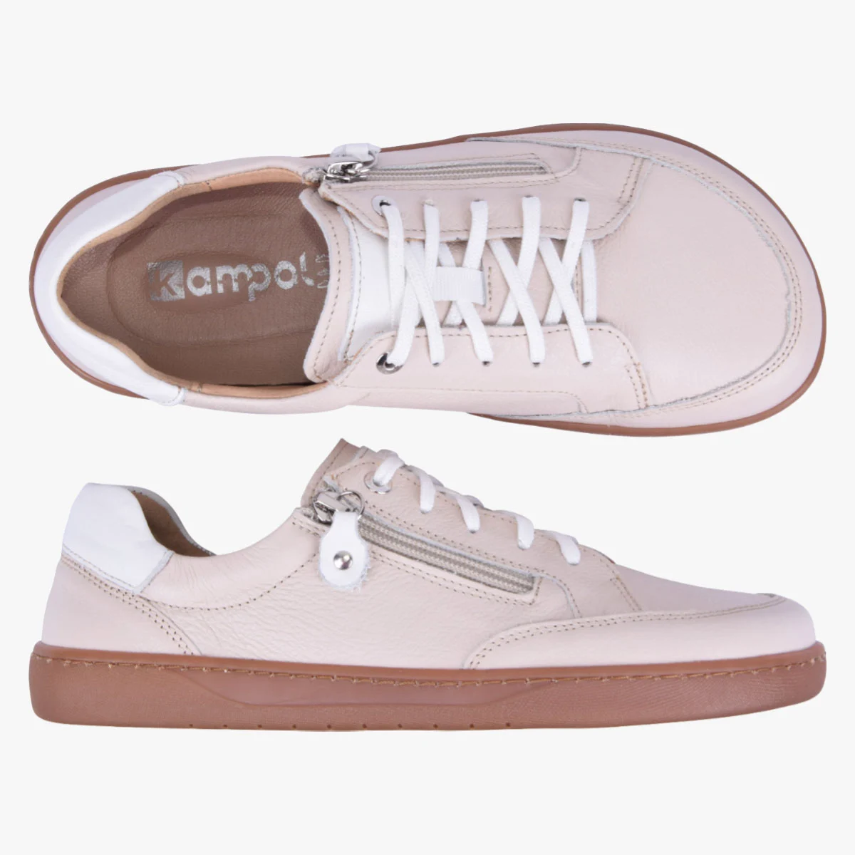 Kampol BUTY BAREFOOT DAMSKIE SKÓRZANE Z SUWAKIEM BEŻOWE 505/BEŻ, barefoot shoe